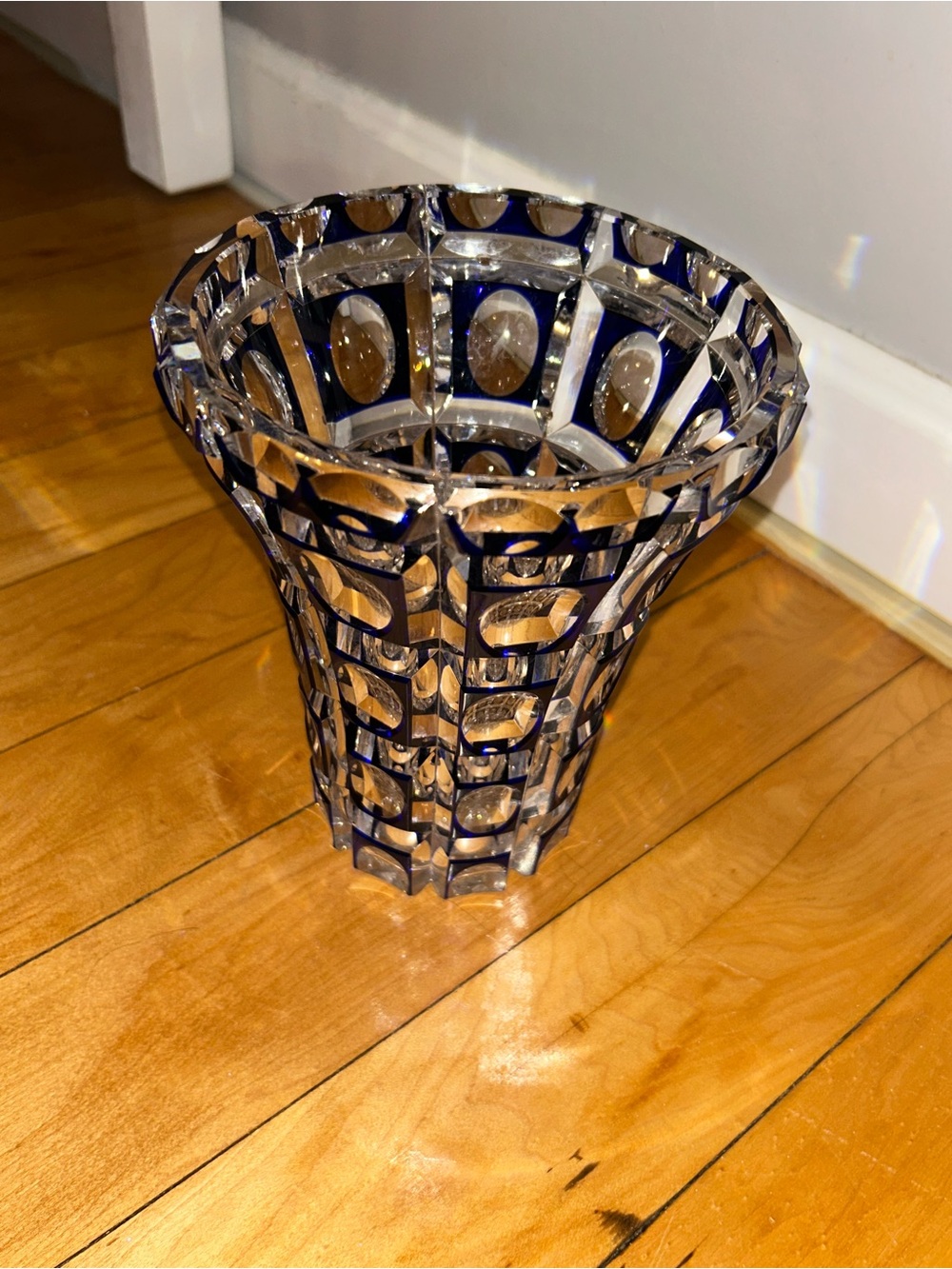 Vintage Deep Cobalt Blue Cut Glass & Crystal Designer Vase 🩵🔹🌀💙 - Home Accents